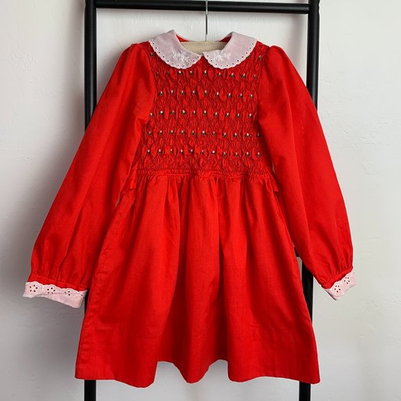 Vintage Walt Disney Winnie The Pooh Red Cotton Blend Dress Girl size 6 - Picture 1 of 10